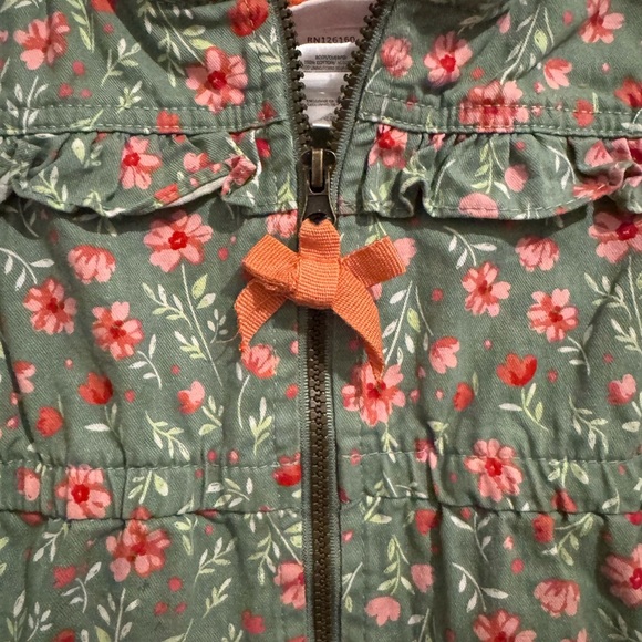 Little Lass girls' green floral cotton blend zip-up hooded utility jacket 2T - Picture 2 of 5